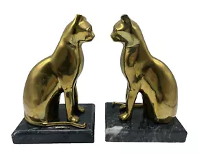 Decorative Crafts Inc Latón Gatos Mármol Base Juego de Sujetalibros Estilo Art Deco 9" De Colección - Imagen 1 de 6
