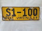 Vintage 1954 West Virginia S1 100 License Plate 06223