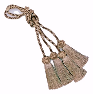 SILKEN ROPE PAIR TIEBACKS: CHAMPAGNE TAUPE, 30" 4" BALL&TASSEL, ORIG $30, NOW$15 - Picture 1 of 3