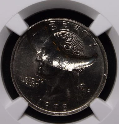 1998-D Quarter Mint Error Coin Struck thru-Double Struck SPIKE THRU GEORGES HEAD - Image 1 of 4
