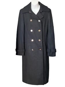 Tommy Hilfiger Womens Double Breasted Black Wool Blend Long Coat Size S
