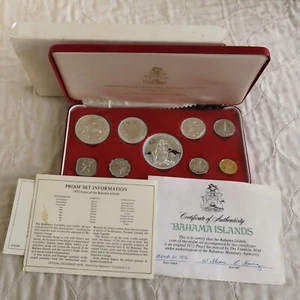 BAHAMAS 1972 9 COIN PROOF SET WITH SILVER - sealed/cased/coa - Picture 1 of 4