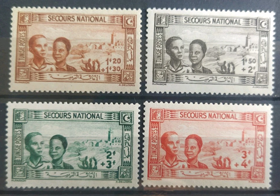 série 4 Timbres Secours National N° 245 À 248 Tunisie  1944 Neuf* - Photo 1/1