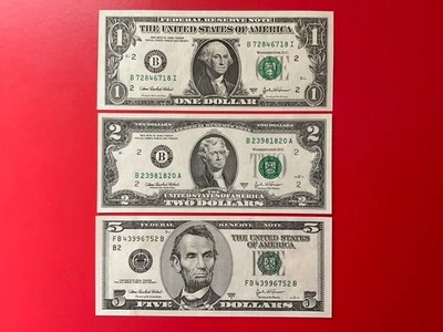 USA FRN 2003A $1 $2 $5 Uncirculated B district Set of 3 - Image 1 of 2