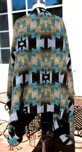 Rhonda Stark Women's Long Cardigan Wool Aztec Woven Blue Black One Size Coat - Picture 1 of 3