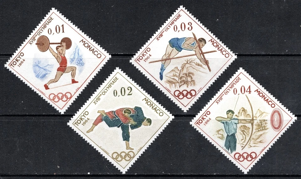 Sello de Mónaco Scott #592-595, XVIII Juegos Olímpicos, Juego de 4, MLH Foto 1 de 1
