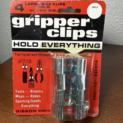 Paquete de 4 clips de agarre vintage con tornillos para herramientas de sujeción rastrillos escobas nuevo de Lote Antiguo Foto 1 de 4