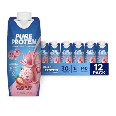 Shake de proteína de morango Pure Protein, 30G de proteína completa, pronto para beber e  - Imagem 1 de 4