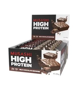 MUSASHI High Protein 12 x 90g Bars - Milk Chocolate Brownie P45g C3.2g F5.4g - Picture 1 of 3