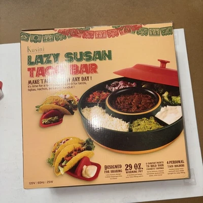Kusini Lazy Susan Taco Bar Heated Pot 6 Compartment 4 personal Taco Holders - Image 1 of 4