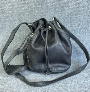 Vintage Modapelle Black Soft Genuine Leather Drawstring Bucket Bag Shoulder Bag - Picture 1 of 13
