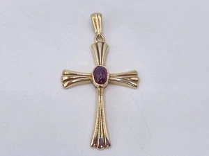 9ct Gold Hallmarked Cabochon Ruby Cross. Goldmine Jewellers. - Picture 1 of 6