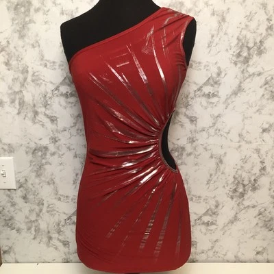 Vintage Y2K Baby Phat Red Asymmetrical Peekaboo Micro Mini BodyCon Dress - Image 1 of 4