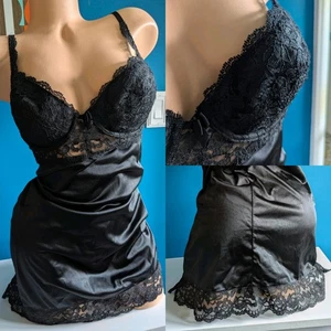 VTG 90s Delicates Second Skin Shiny SLIP DRESS SZ 36C Padded Cups Satiny Silky - Picture 1 of 12