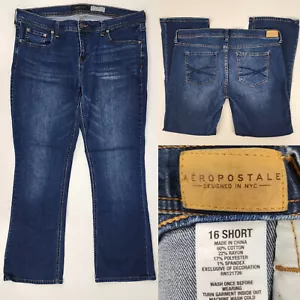 Aeropostale Women 16S 16 Short 36x29 Indigo Dark Wash Boot Cut Fit Jeans Stretch - Picture 1 of 11