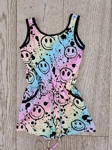 Pixie Lane Shorts Romper Rainbow Ombre Smiley Splatters Sz 4 - Picture 1 of 3