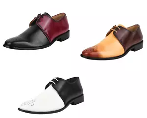 LIBERTYZENO Mens Leather Two-Toned Burnished Toe Formal office Oxford Dress Shoe - Picture 1 of 26