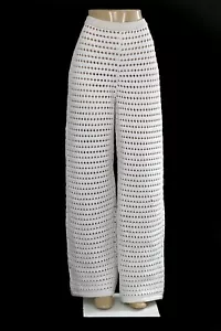St John Knits Partially Lined Open Crochet Pants Ecru White X-Large $1495 - Picture 1 of 2