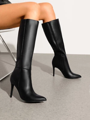 Mujeres Botas hasta la rodilla Tacones de aguja altos Tacón Punta Cremallera Sexy Botas de fiesta Foto 1 de 4
