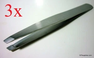 3x BRAND NEW EYEBROW TWEEZER PLUCKER PULLER SLANT TIP, STAINLESS STEEL!! BEAUTY - Foto 1 di 1
