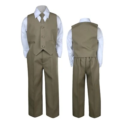 Conjunto de colete formal de festa de casamento cáqui cinza escuro bebê criança menino roupa terno - Imagem 1 de 2