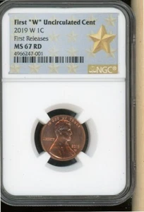 2019W LINCOLN CENT UNCIRCULATED NGC MS67 RD FIRST Releases Cert 4966247-001 - Picture 1 of 2