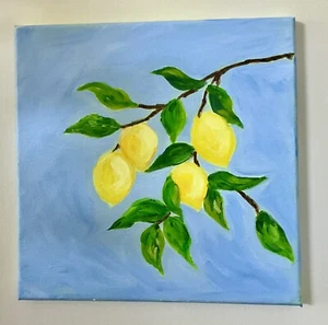 Schöne Zitronen Original Acryl auf Leinwand. Zitronen auf Ast. 10 X 10 - Bild 1 von 3