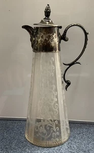 Antica brocca alta con coperchio, brocca in vetro inciso a mano 19c - Foto 1 di 14