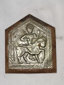 ANTIGUA PLACA ESTATUA INDIA TRADICIONAL DE COBRE Y PLATA DIOS SHIVA A CABALLO #4 - Imagen 1 de 3