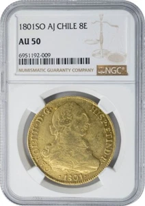 1801SO AJ Chile Gold 8 Escudo AU50 NGC 949697-1 - Picture 1 of 4