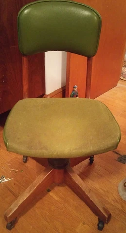 000 W.H. Gunlocke Antique Wood Swivel Bankers Office Desk Jockey Chair Vtg Seat Cover