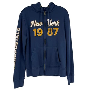 Aéropostale New York 1987 Varsity Hoodie Sweatshirt Blue Soft Embroidered Mens M - Picture 1 of 10