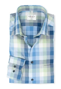 Camisa de negocios Marvelis para hombre corte moderno cuello Kent manga larga cuadros verde - Imagen 1 de 3