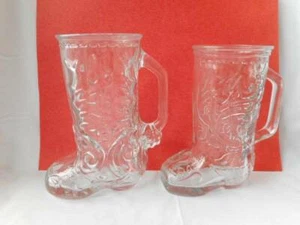2 Cowboy Boot Glass Beer Steins Mugs ~ Raised Glass - Picture 1 of 6