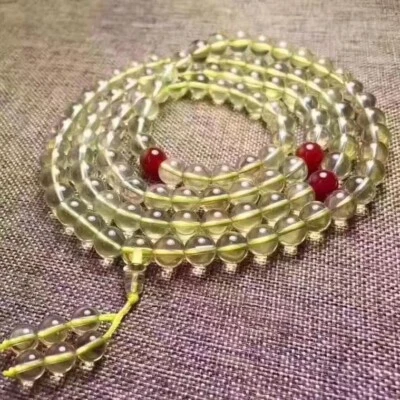 Pulsera de 108 cuentas de cristal de cuarzo citrino natural y ágata roja Mala 6 mm Foto 1 de 4