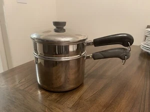 Vtg Revere Ware 3 Qt Saucepan w/ Double Boiler Steamer Lid Clinton, ILL - Picture 1 of 21