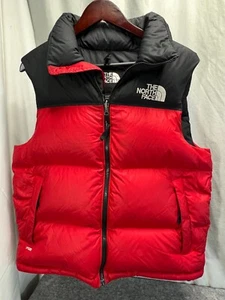 The North Face Nuptse 700 Goose Down Puffer Vest Red Black Mens Medium with Hood - Picture 1 of 12