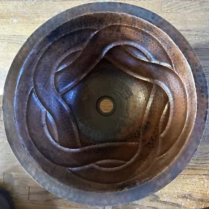 Infinity Sign 15 in. Round Under Counter Hammered Copper Bathroom Sink - Picture 1 of 4