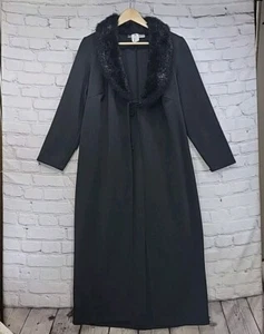 Vintage California Concepts Jacket Fur Collar Womens Black Sz L Large Long Wrap - Picture 1 of 11