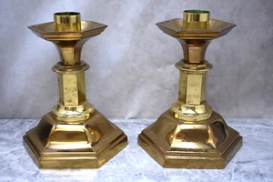 Paar antike Altar Kerzenständer, ganz Messing, 8" ht. (CU96) Kelch Co - Bild 1 von 7