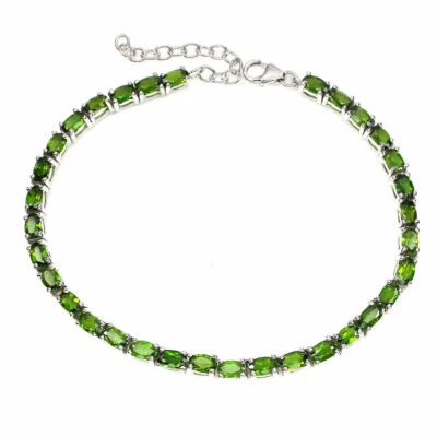 Brazalete Shola Genuino Natural Verde Cromo Diópsido Plata de Ley B297 Foto 1 de 3