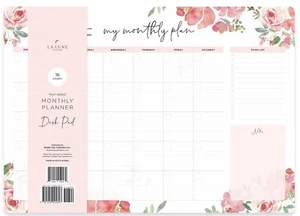 Undatierter monatlicher Schreibtischkalender 16 Seiten LaLune Kollektion rosa Blumen NEU - Bild 1 von 6