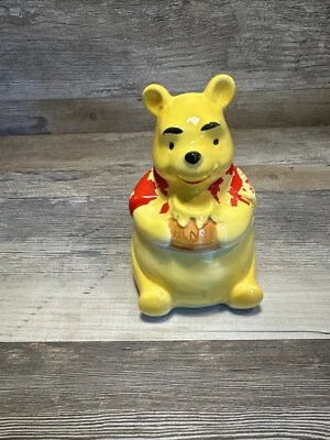 Olla de azúcar de miel vintage de Walt Disney Winnie the Pooh de los años 50 con cuchara Foto 1 de 4