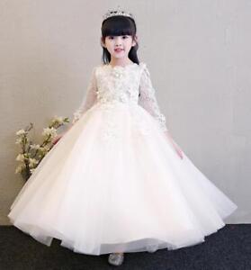 Elegant Tulle Flower Kids Girl Dress for Princess Long Sleeve Party Prom Dresses