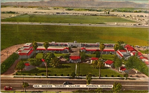 PHOENIX, ARIZONA - SEA BREEZE ROADSIDE TOURIST VILLAGE - VINTAGE LINEN POSTCARD - Picture 1 of 2