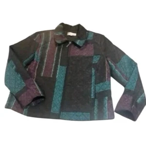 Erin London Women L Quilted Color Block Jacket Zipper Purple Blue 90s Core - Picture 1 of 9