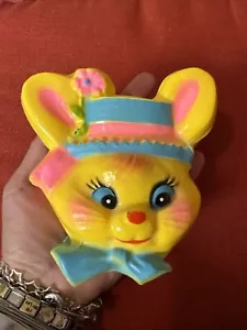 Vintage Kitsch Plastic Bunny Head, Craft Supplies, Easter Cake Topper - Picture 1 of 6