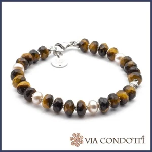 Bracciale perle occhio di tigre braccialetto pietre dure e argento made in italy - Foto 1 di 5