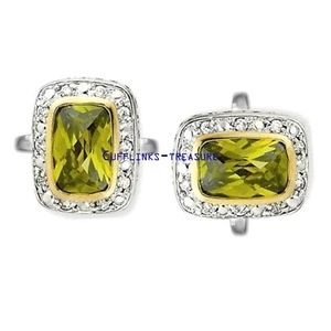 Natural Lemon Quartz & CZ Gemstones 925 Sterling Silver Gold Plated Cufflinks #4 - Picture 1 of 3