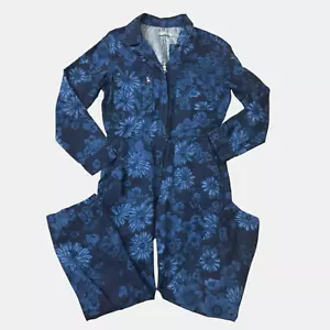 Outerknown Organic Cotton linen Blend Floral Blue Jumpsuit size Small Petite - Picture 1 of 11
